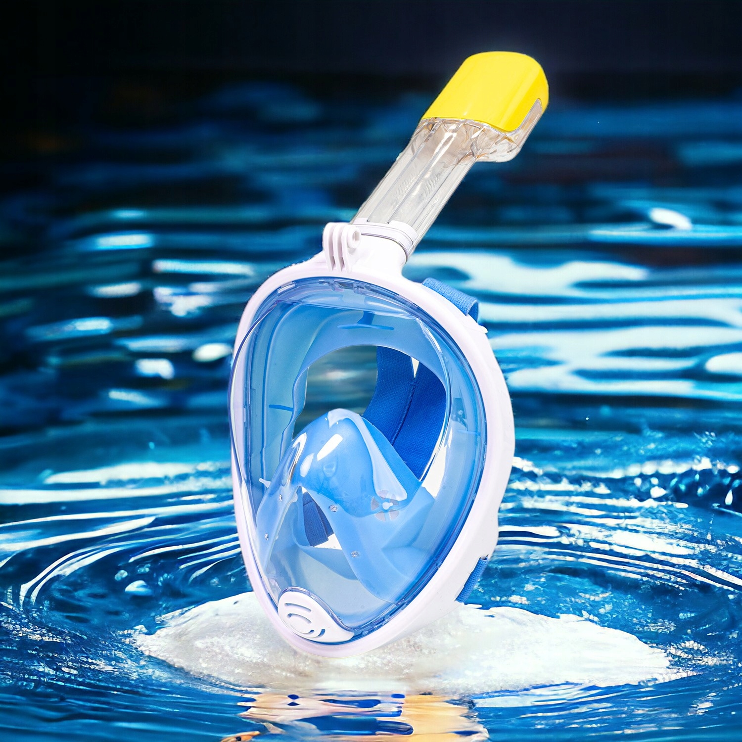 MASKA DO NURKOWANIA SNORKELINGU PEŁNOTWARZOWA L/XL KAMERA SPORTOWA FULL HD Kolor dominujący odcienie niebieskiego