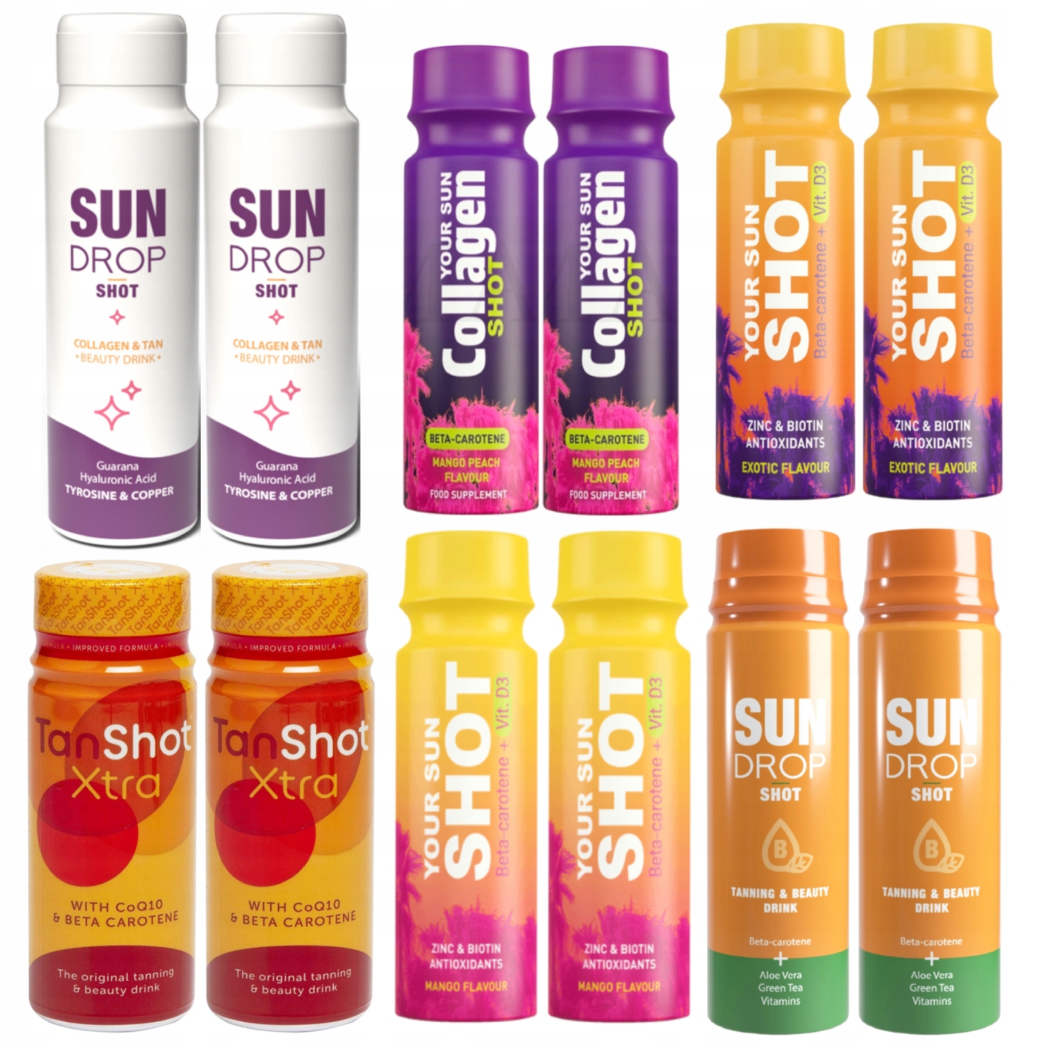 Sada 12 x nápojů na opalování Shoty na solárium Slunce D3 Collagen