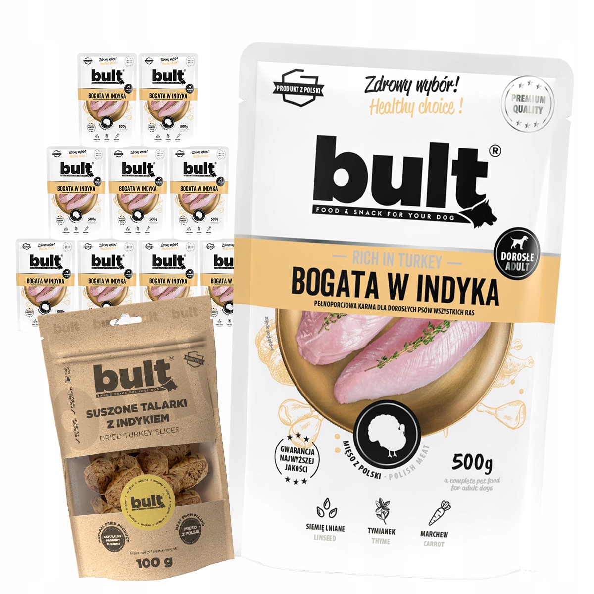 Levně Vlhké Krmivo Pro Psa Bult Sáček Krůta 10x500G Krůtí Taláry 100G