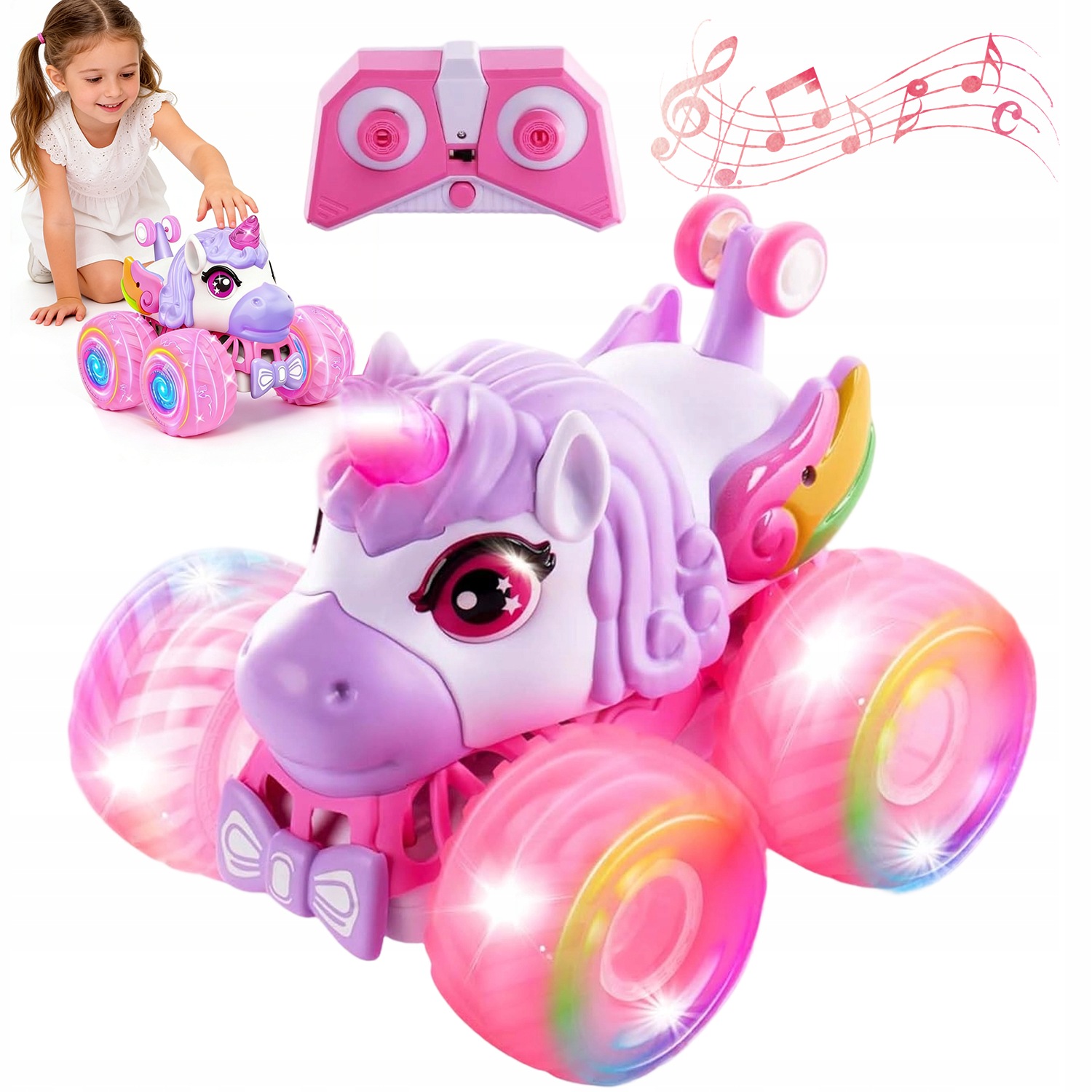 Zdalnie Sterowane Auto Unicorn Dla Dzieci 3 8 Lat Led Muzyka Zabawa