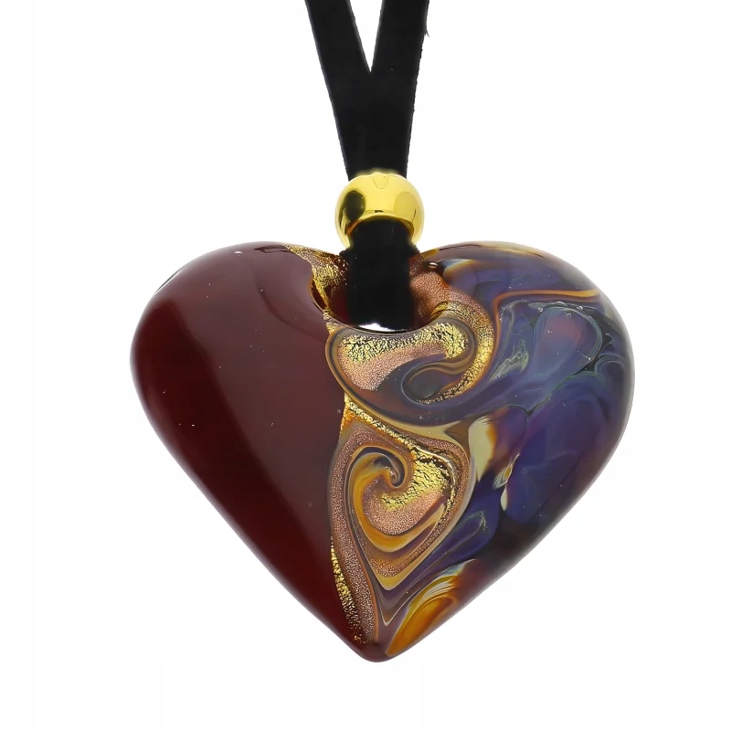 Náhrdelník se sklem Murano bordovo-zlaté srdce, elegantní přívěsek na lanku
