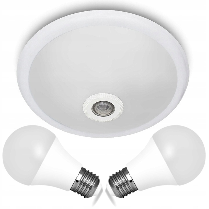 LAMPA PLAFON OPRAWA Z CZUJNIKIEM RUCHU 2x LED E27 Z ZARÓWKAMI 10W