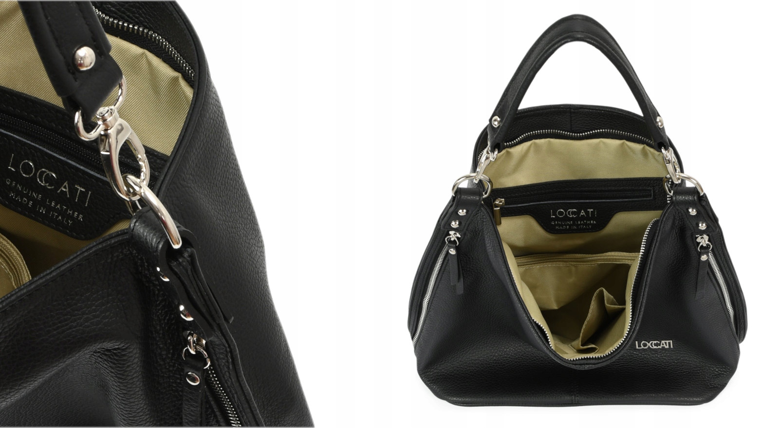 Torebki skórzane dobrej jakości markowe LOCCATI Kolor czarny