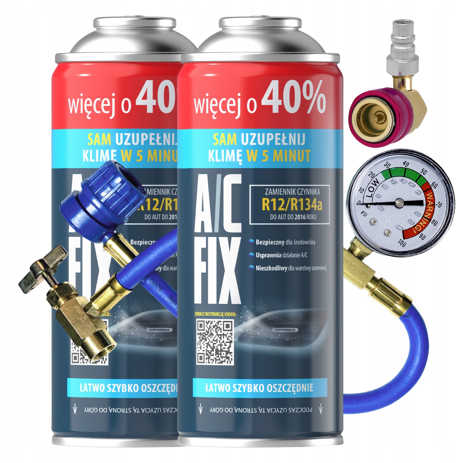 Ac Fix Sada 2 x Chladicí Médium R134a Kabel Adpater do auta 470 g