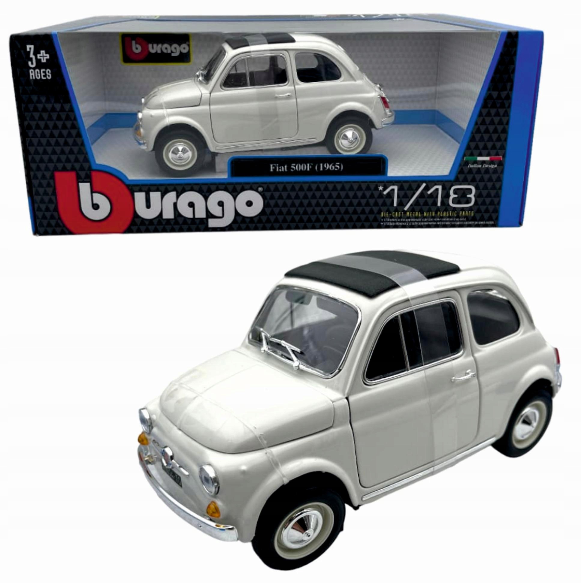 Auto Fiat 500 F 1965 1:18 Model Metalowy Bburago Klasyczny Wierna Miniatura