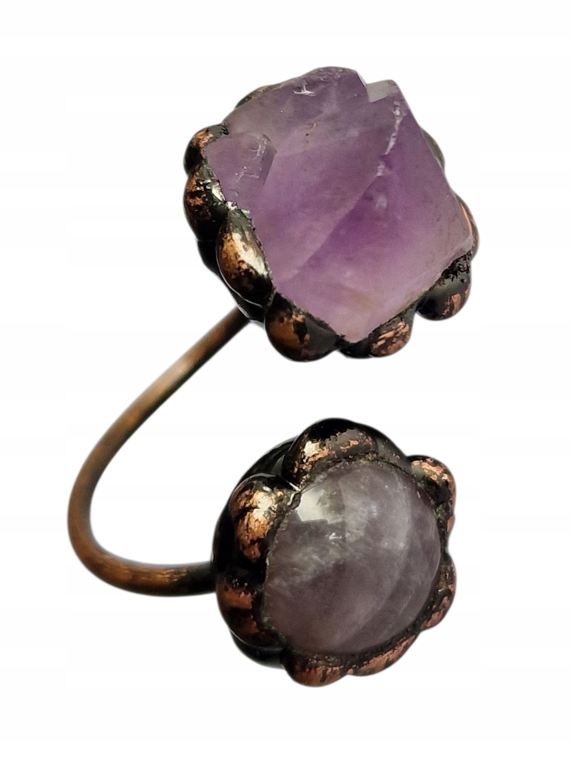 Vintage Ametystový Přírodní Esoterický Prsten S Kováním Z Mědi