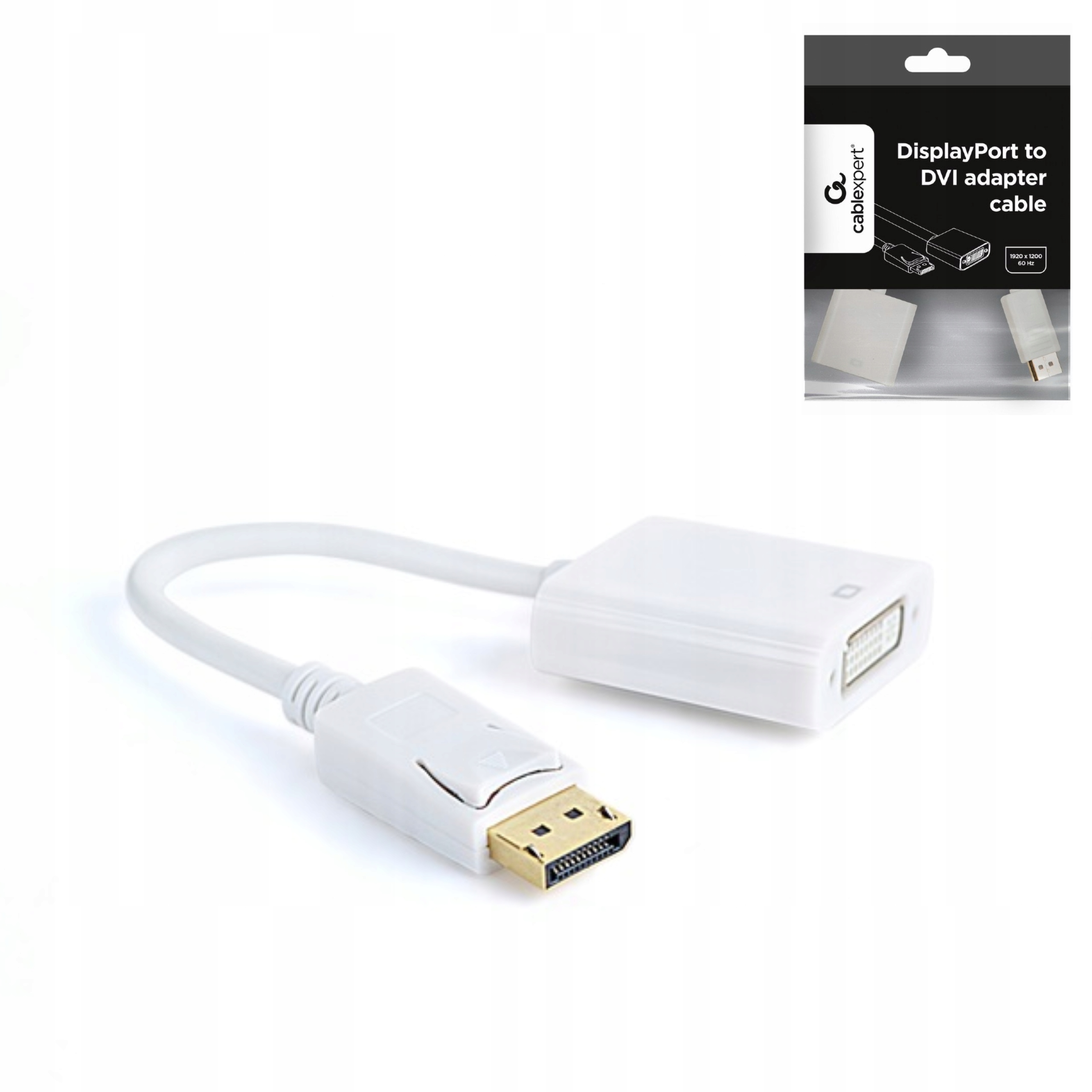 ADAPTER DISPLAYPORT (M) - DVI-I (F) NA KABLU BIAŁY KONWERTER SYGNAŁU