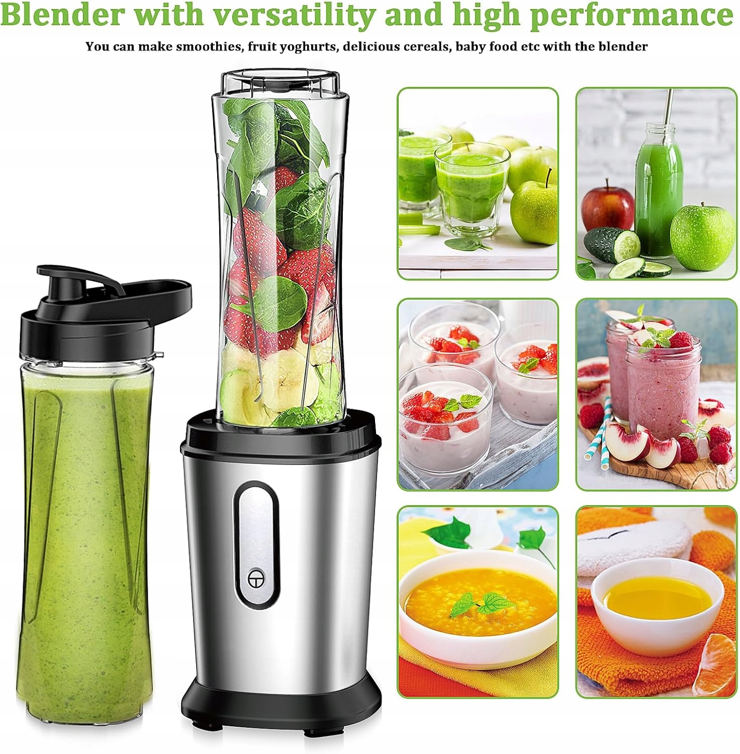 Qxmcov Blender 500W Mini Smoothie Maker 2x600ml BPA Free Stal Nierdzewna — miniatura 11