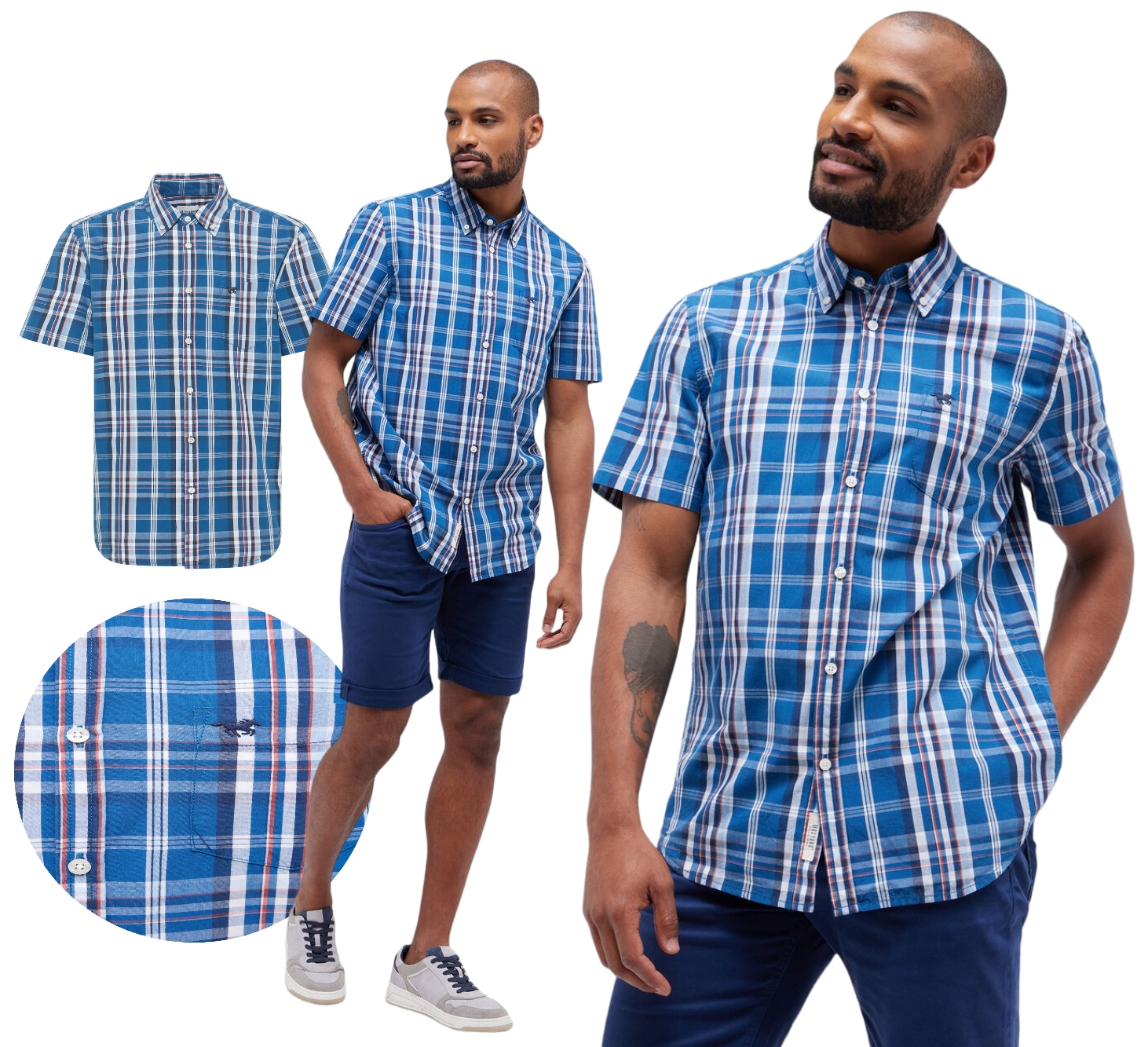 Pánská košile s krátkým rukávem Mustang Baltimore kostkovaná bavlna vel. M