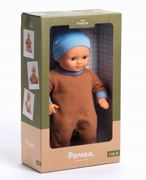 Realistyczna Lalka Praline 32cm Pomea Djeco Ubranko Czapka zapinane na rzep