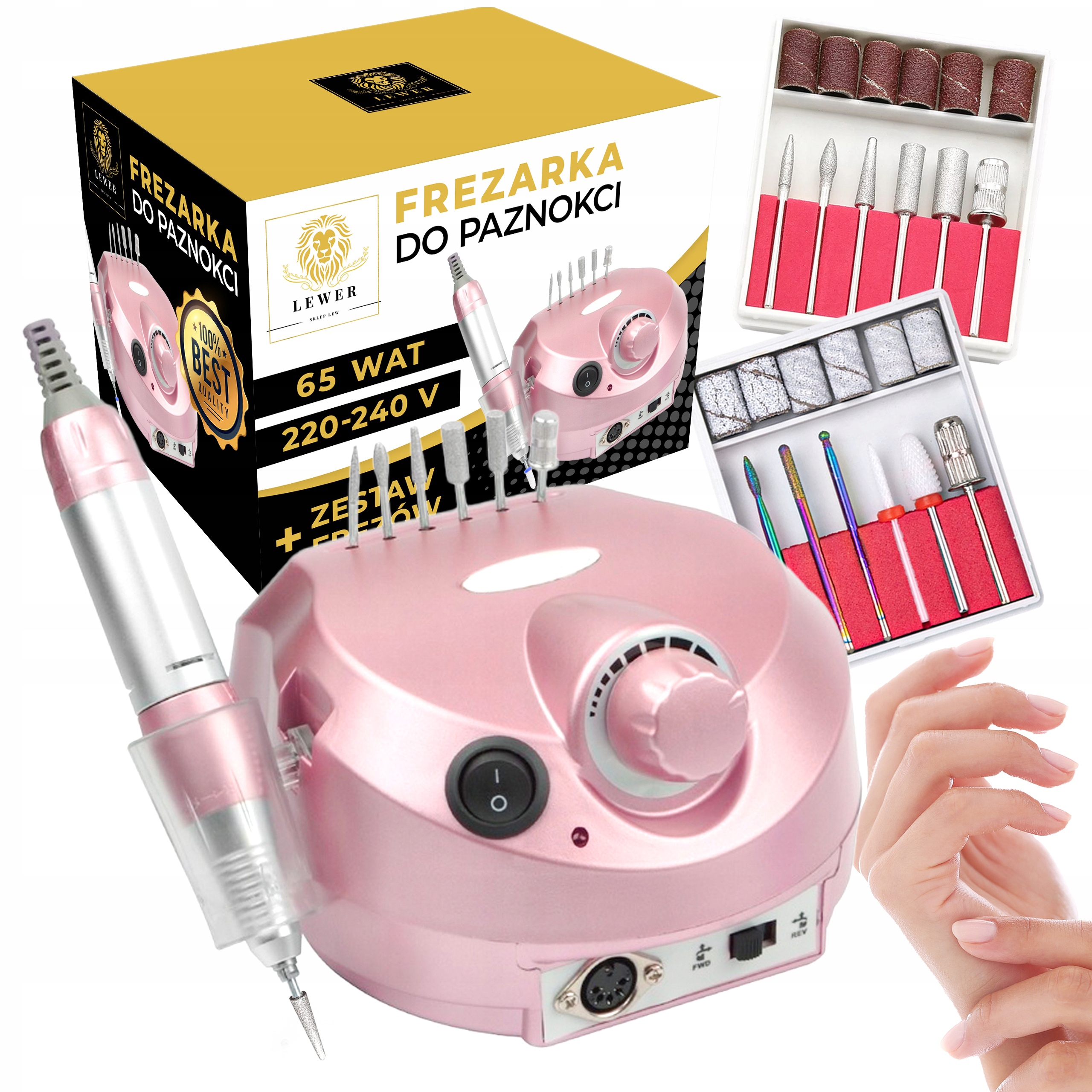 FREZARKA DO PAZNOKCI 65W MANICURE PEDICURE PROFESJONALNA MOCNA + FREZY x2