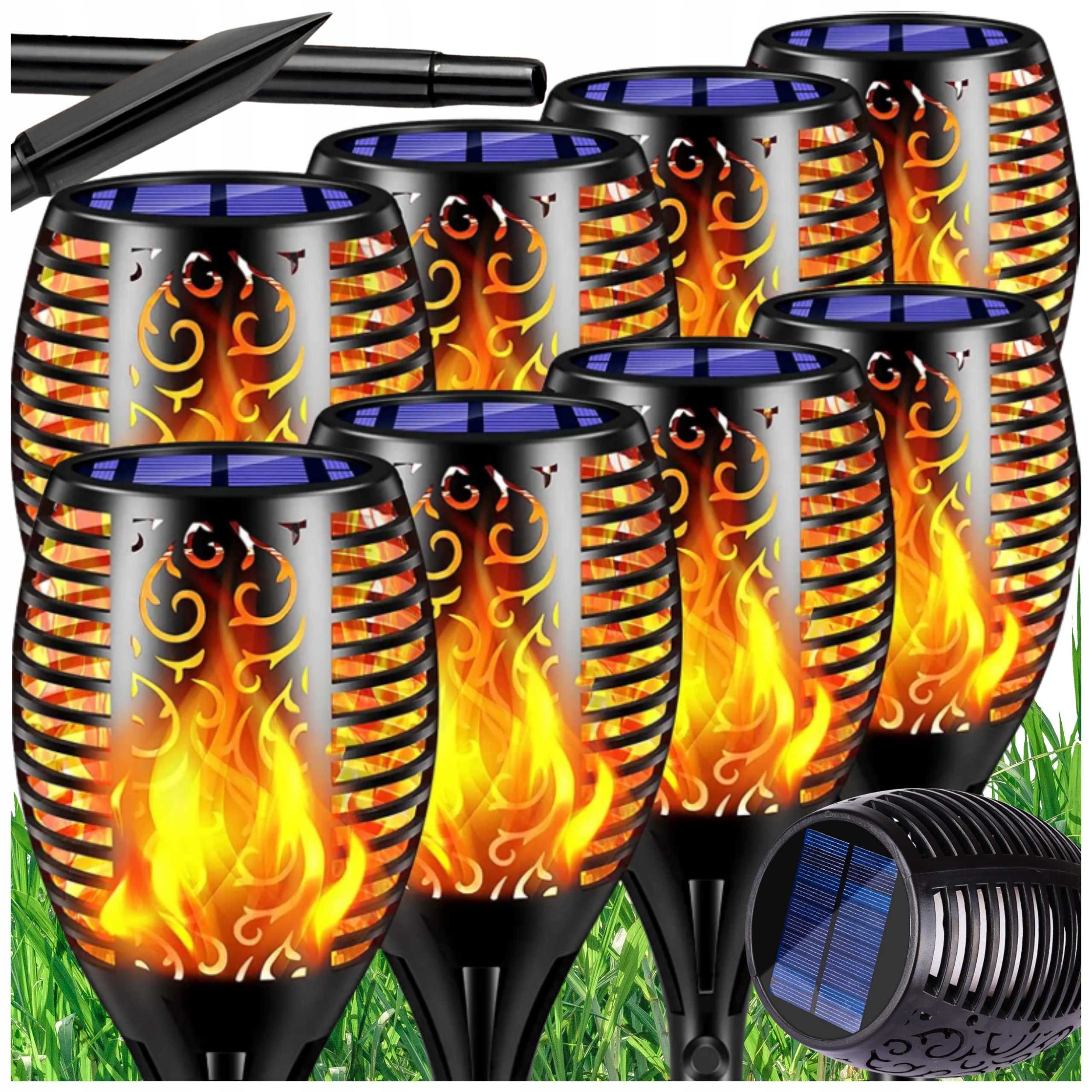8x Duża Pochodnia Solarna XXL Lampa Led Ogrodowa Płomień Ogień Wbijana 57cm
