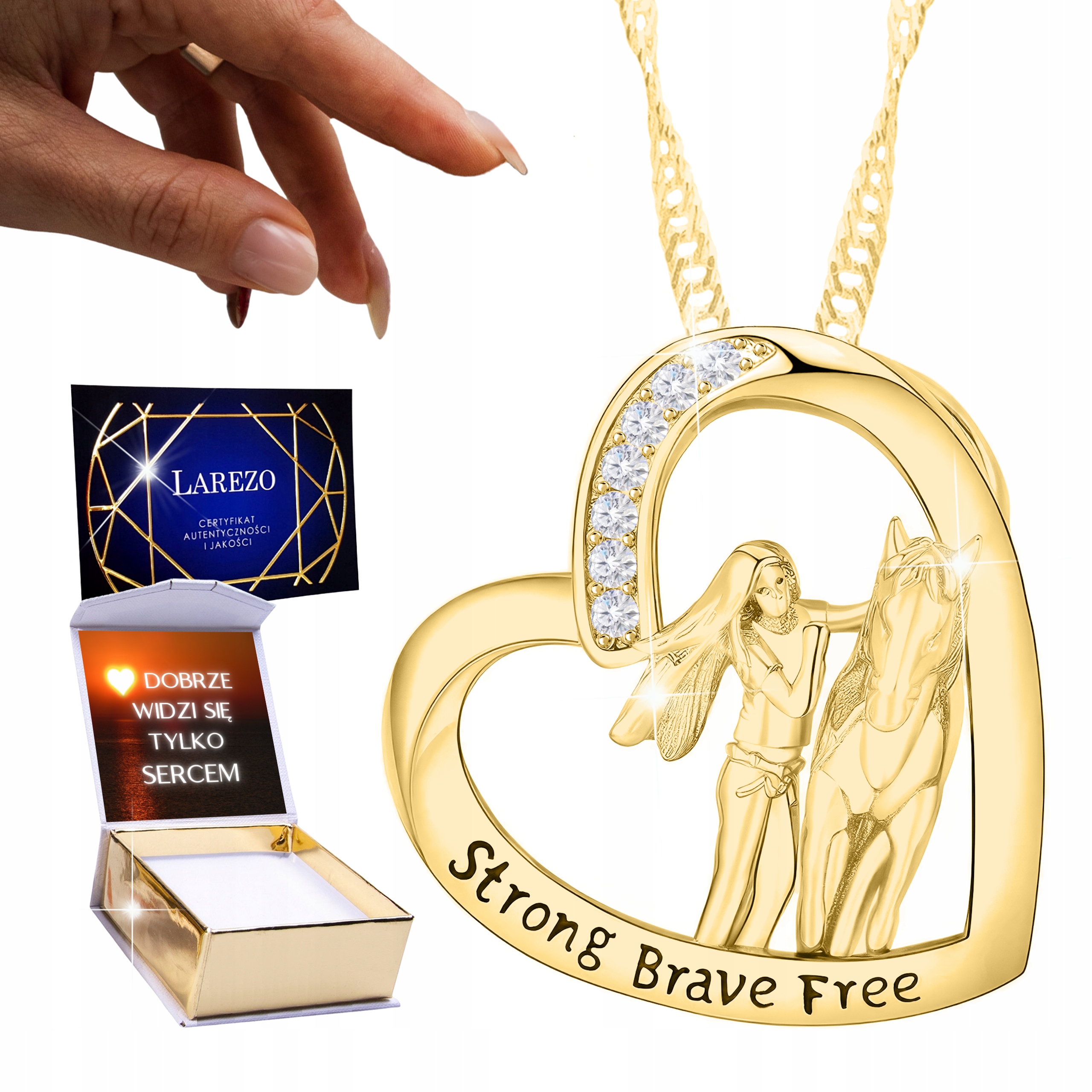 Zlatý náhrdelník 925 Žena s koněm Láska ke koním bff Kůň Potisk