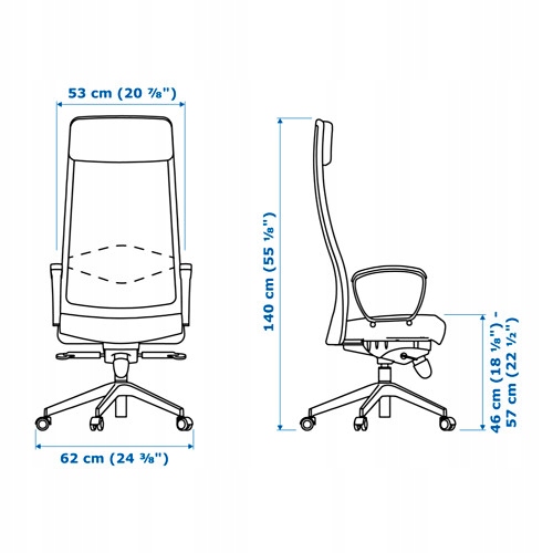 IKEA MARKUS krzesło obrotowe biurowe CIEMNOSZARY Kolor korpusu czarny