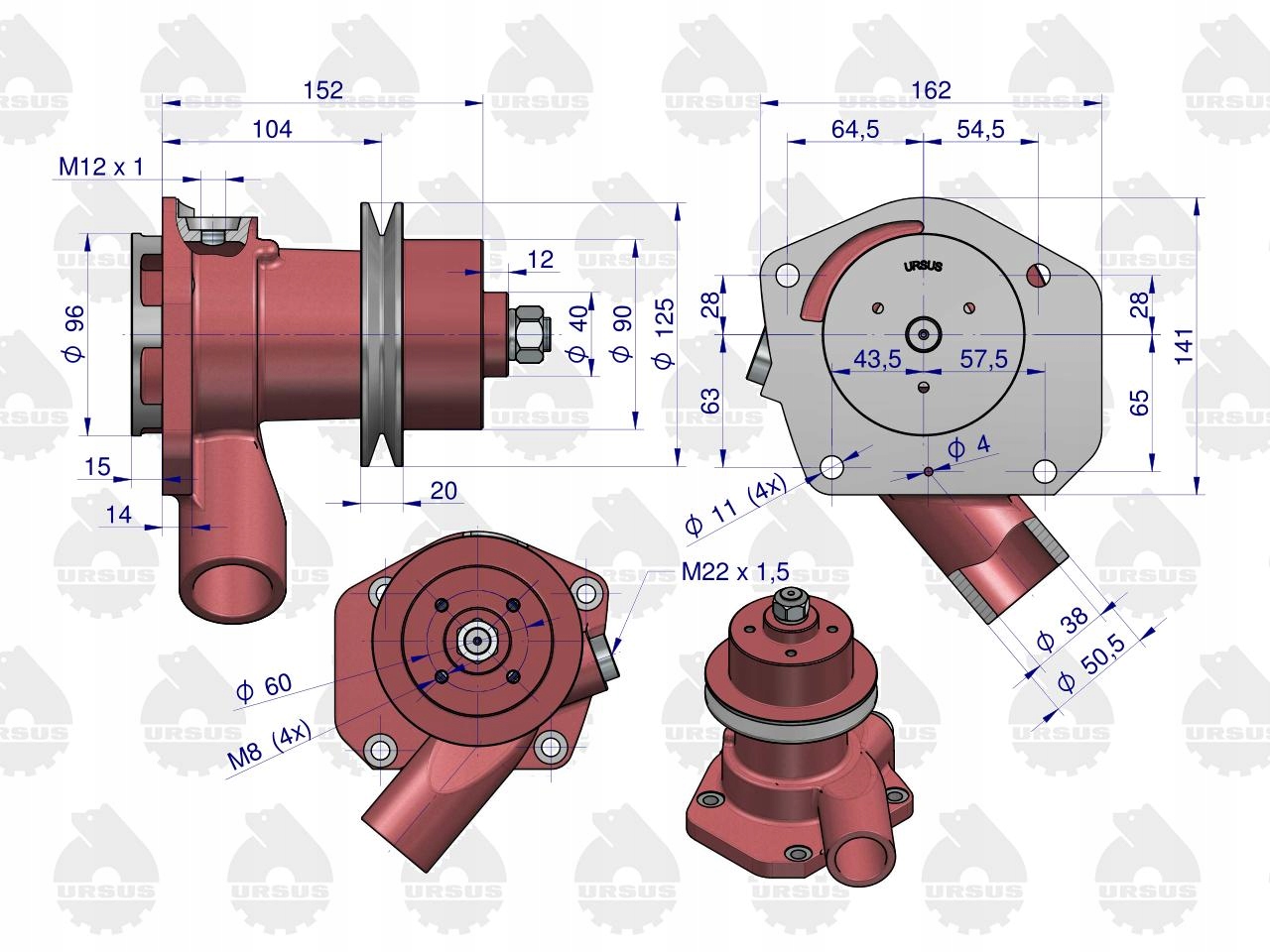 Pompa wody Wysoka I pasek C-385 ORYGINAŁ URSUS 87017539U Producent części Ursus