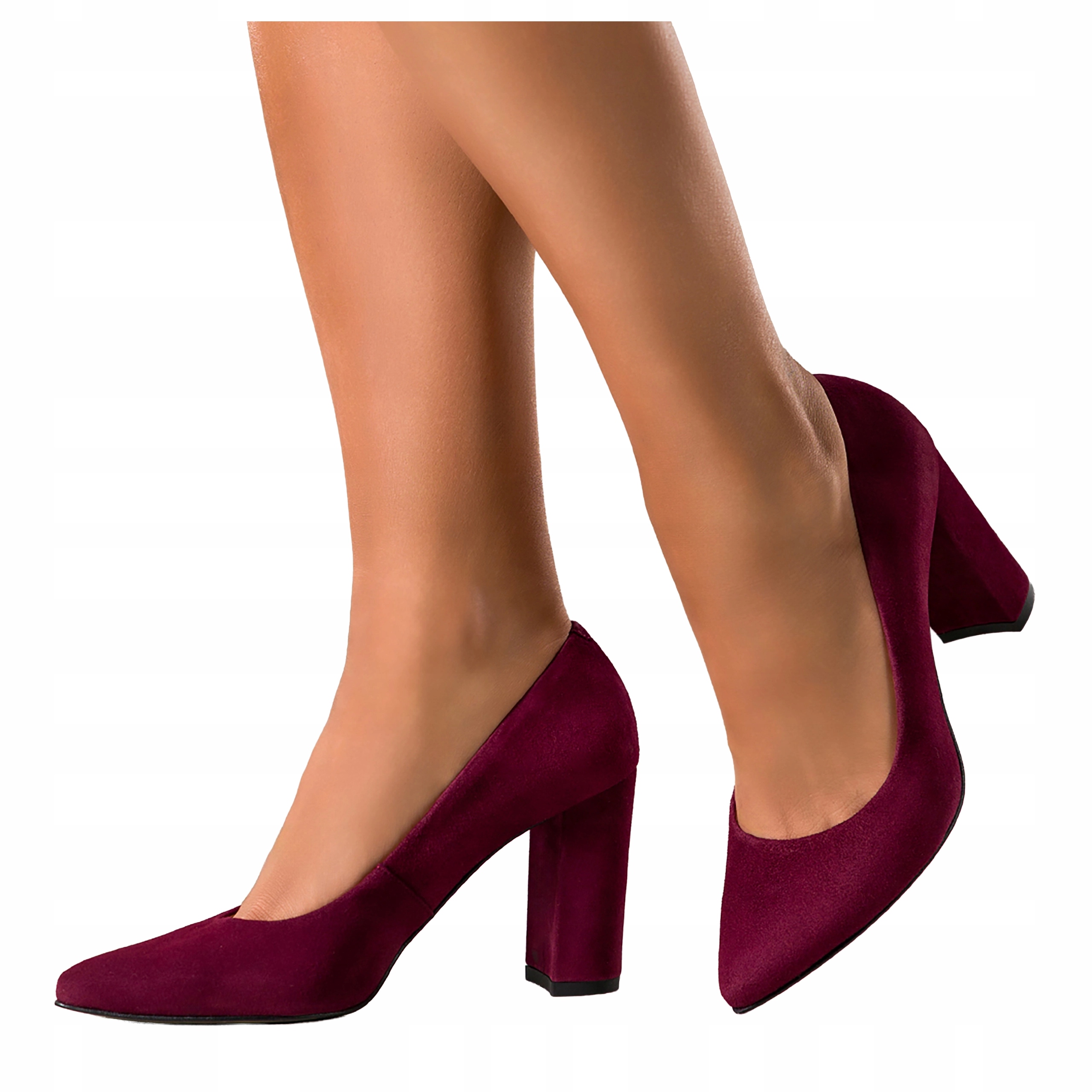 Bordové dámské kožené lodičky Polské Na Sloupku Semišové Pohodlné r 36