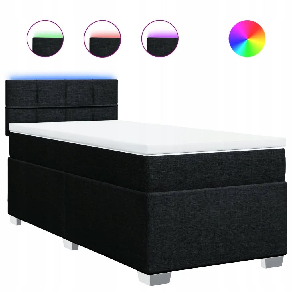 Kontinentální postel 200 x 90 cm černá s bílou matrací a Led
