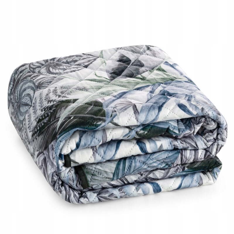 Přehoz 170x210 Davos zelený, stříbrné listy, velurová barva D91