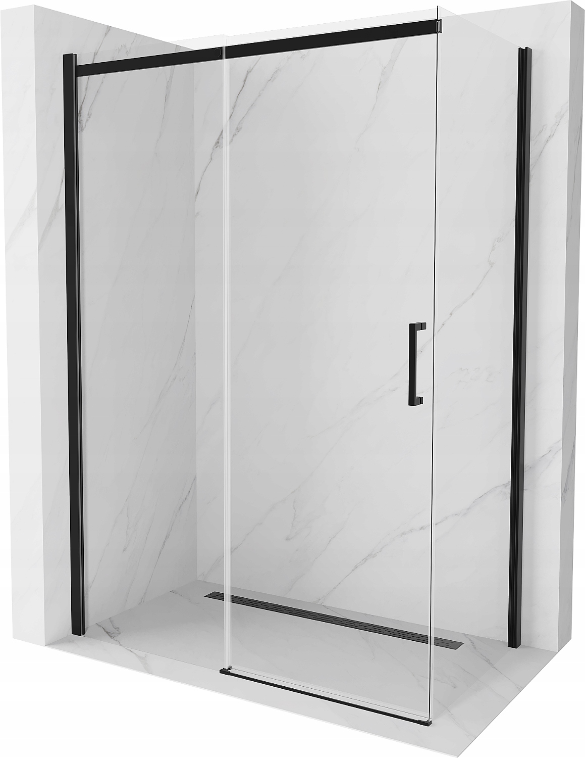 Sprchový kout Mexen Omega 160x80 cm, černý profil, průhledné sklo