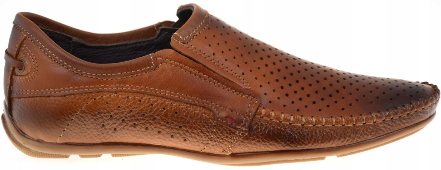 Pánské kožené mokasíny hnědé s perforací, lehké a pohodlné Deta 4206D R43