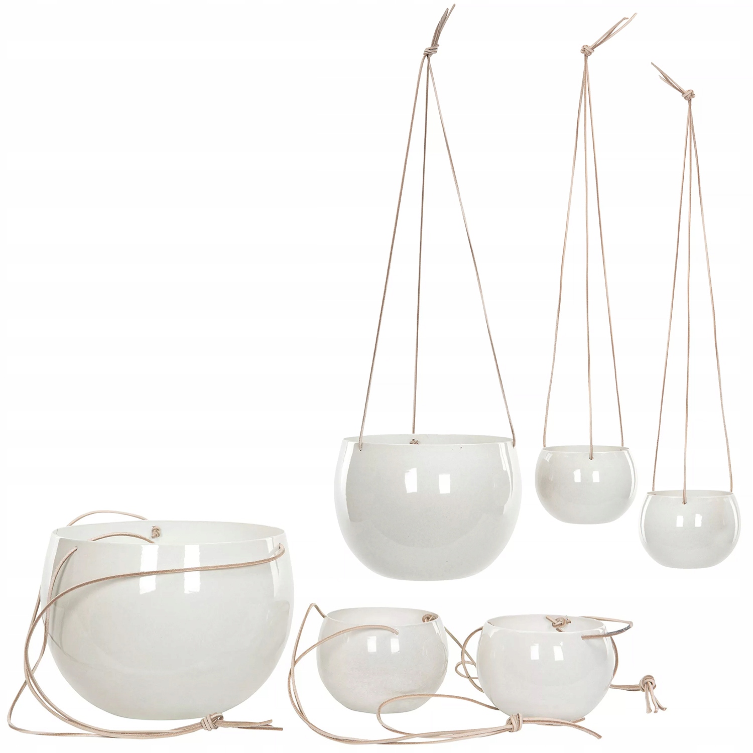 Doniczka Wisząca Biała Metalowa kwietnik sufitowy na balkon do domu 3 szt