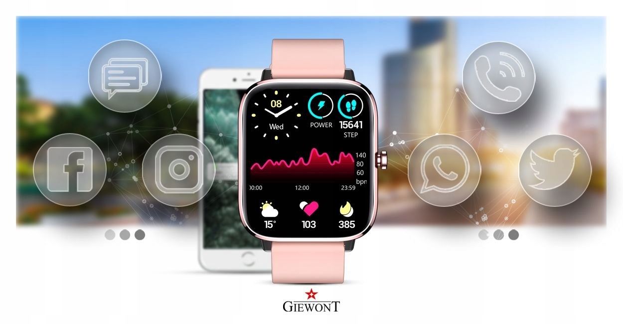 Smartwatch Giewont Dynamic SmartCall GW230-1 - Rose Gold/Powder Pink Rodzaj smartwatch