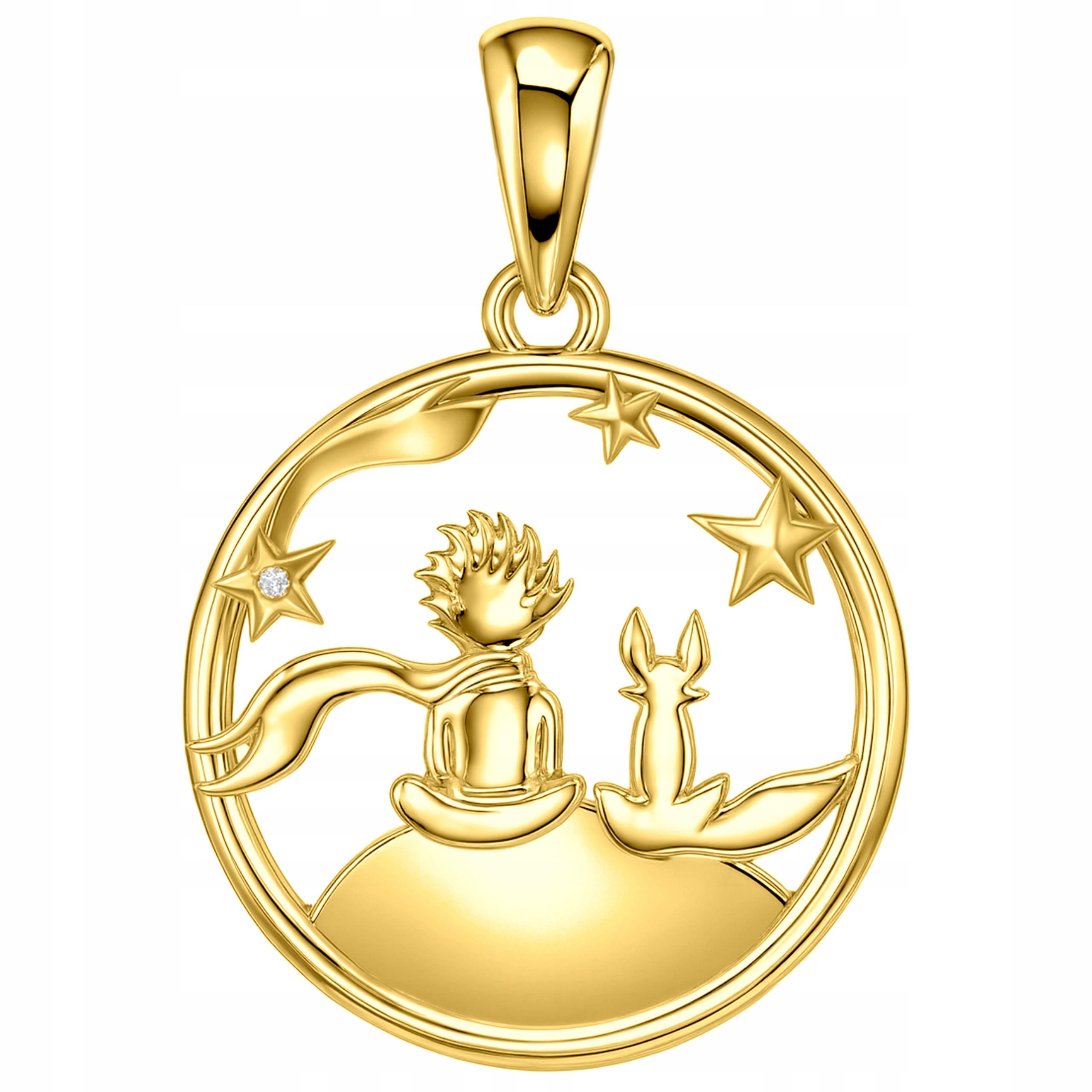 Zlatý přívěsek Chlapec s liškou a Hvězdou Měsíc pro řetízek Srerbo 925