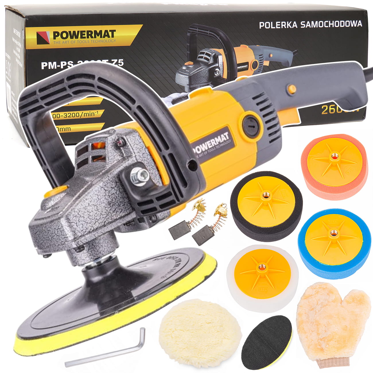 POLERKA SAMOCHODOWA SZLIFIERKA Z REGULACJĄ OBROTÓW + ZESTAW GĄBEK + FILC
