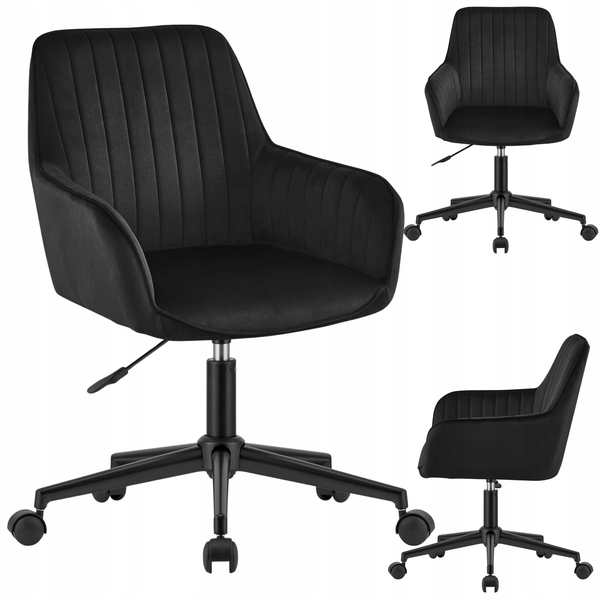 Otočné Kreslo Kancelárska velúrová stolička na stôl Toaletná stolička čierna zamatová