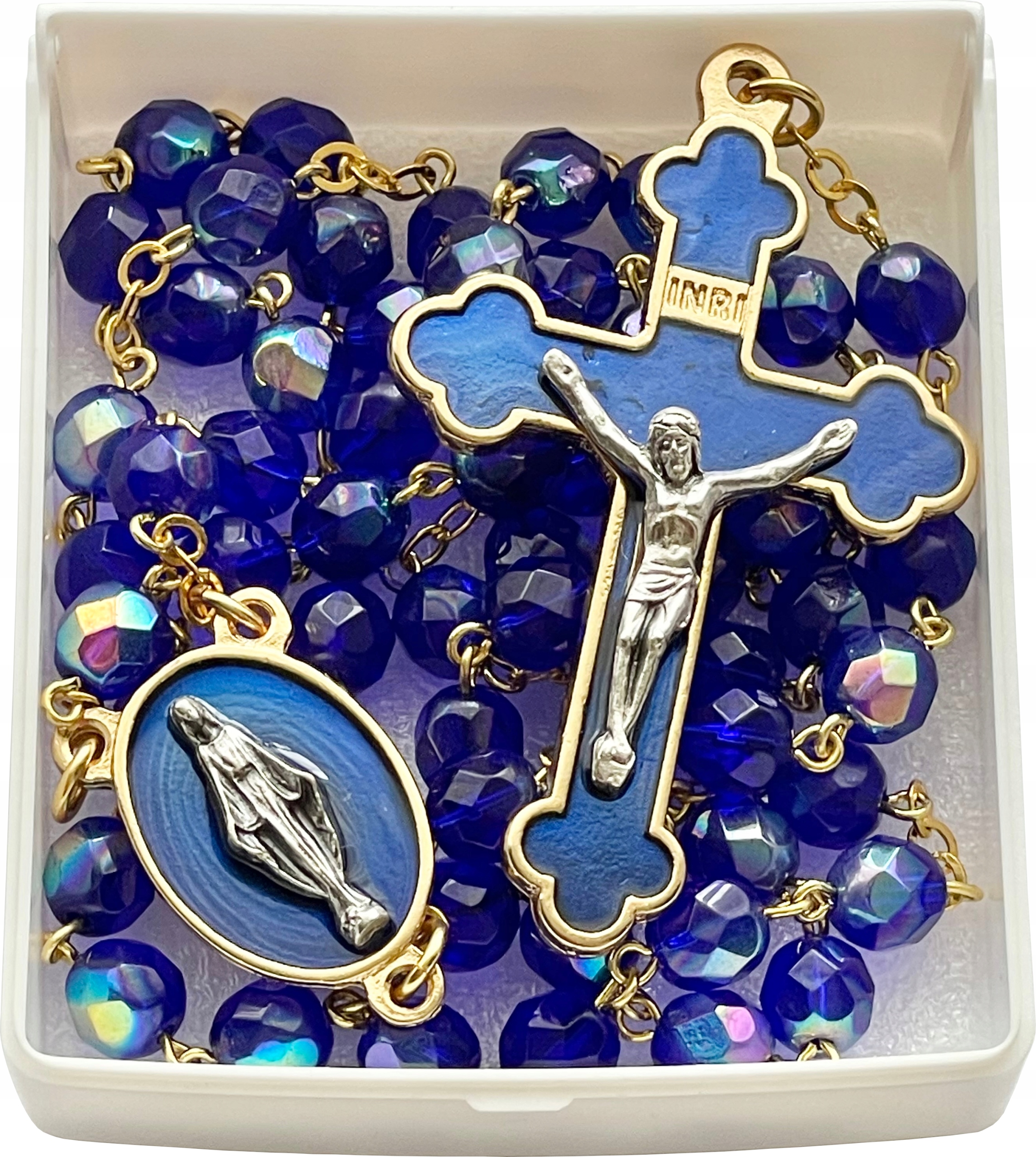 Růženec Křišťálový Modrý Zlatý Jablonex Nejsvětější Marie Panna