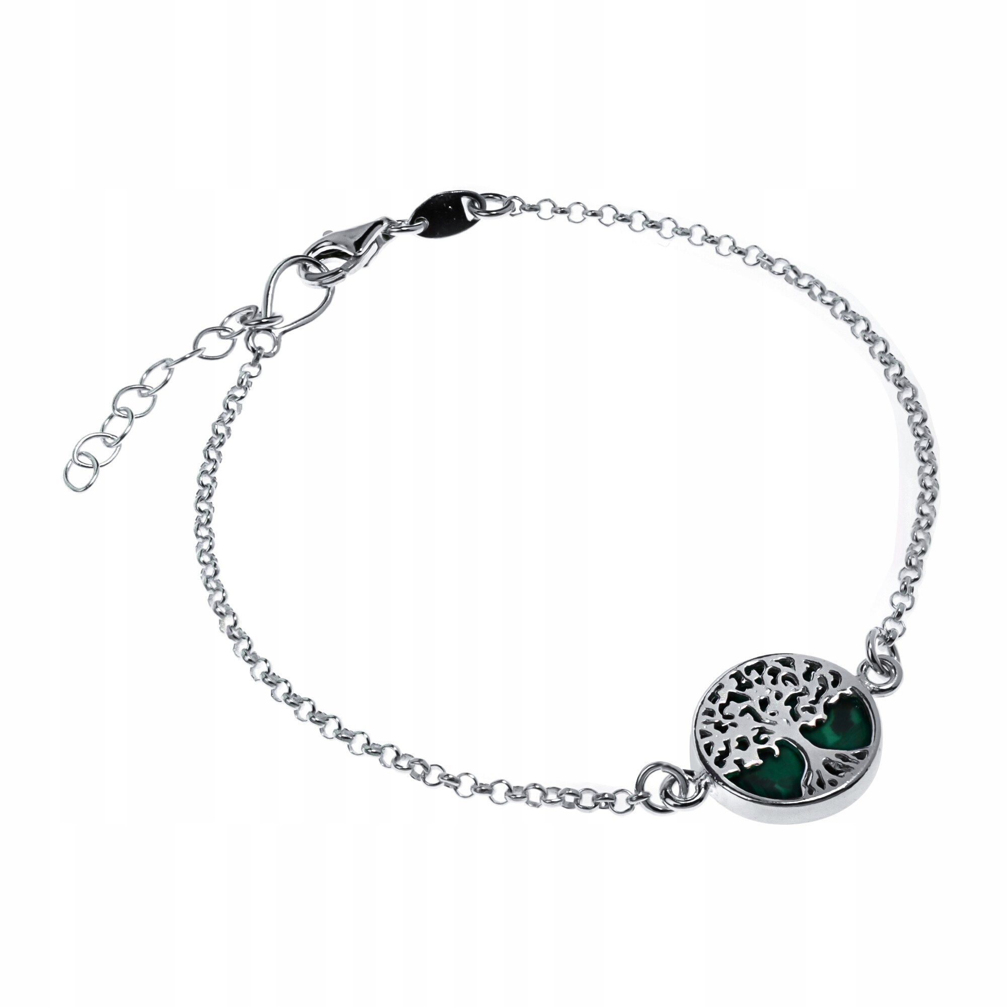 Srebrna Bransoletka Drzewko Z Malachitem
