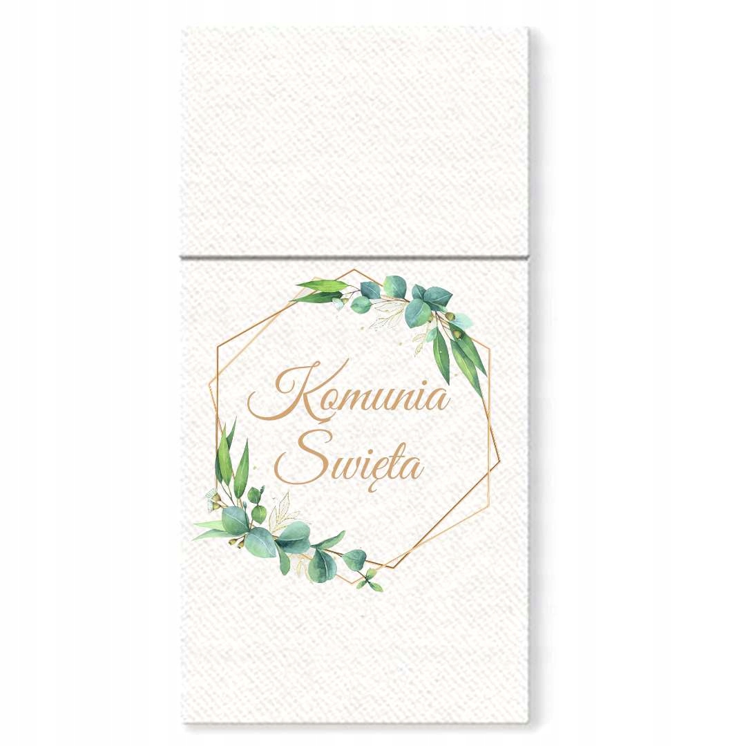 Kieszonki na SZTUĆCE KOMUNIA ŚWIĘTA gałązki eukaliptusa x20