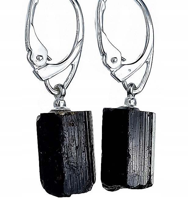 Přírodní Černý Turmalín Unikátní Náušnice Stříbro