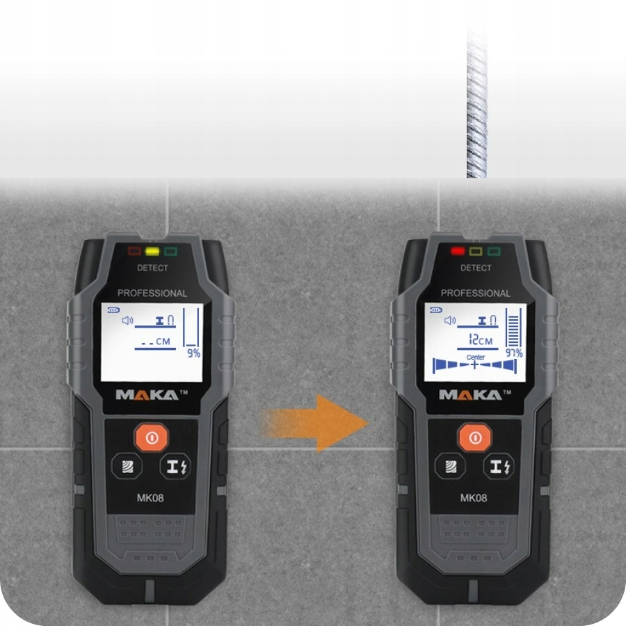 WYKRYWACZ DETEKTOR PRZEWODÓW KABLI METALI W ŚCIANIE DREWNA METALU + BATERIA Marka bez marki