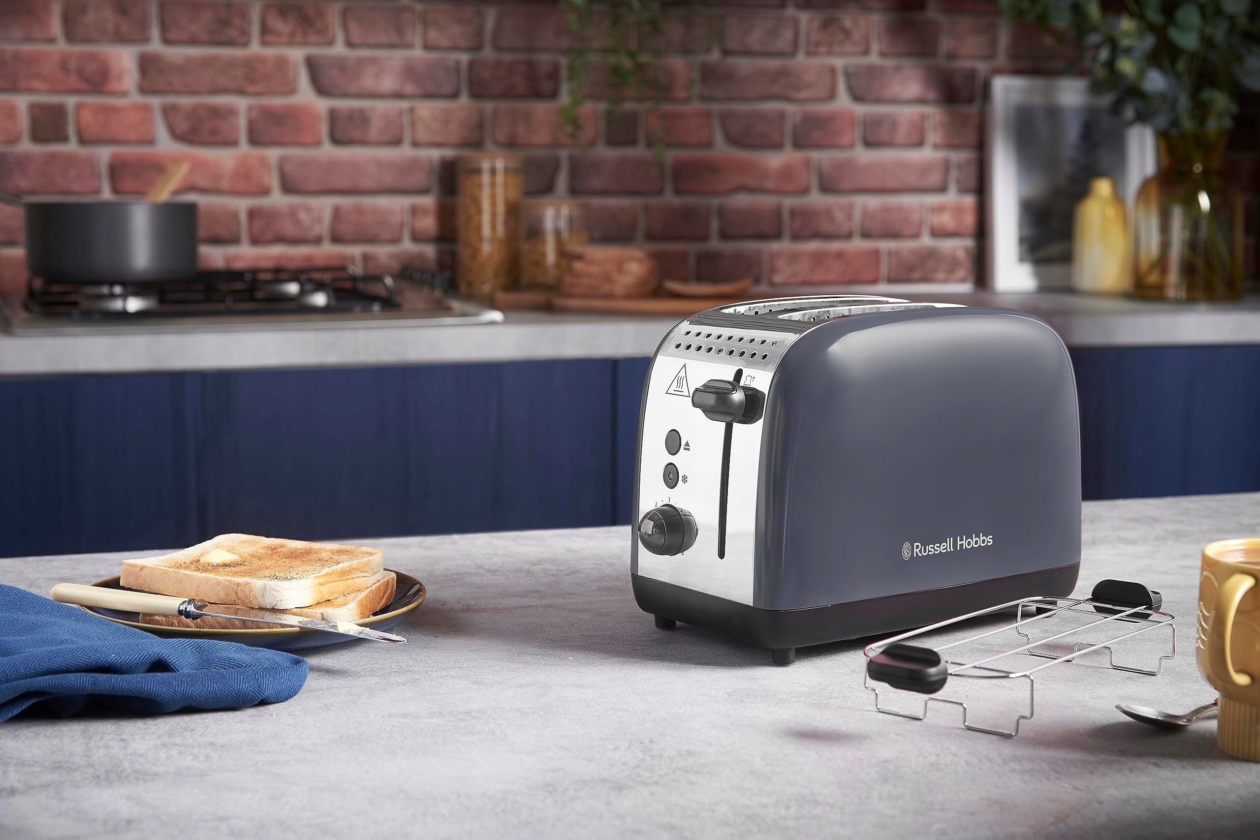 RUSSELL HOBBS Toster 2 Kromki Stal Szara Szerokie Szczeliny 1600W — miniatura 9