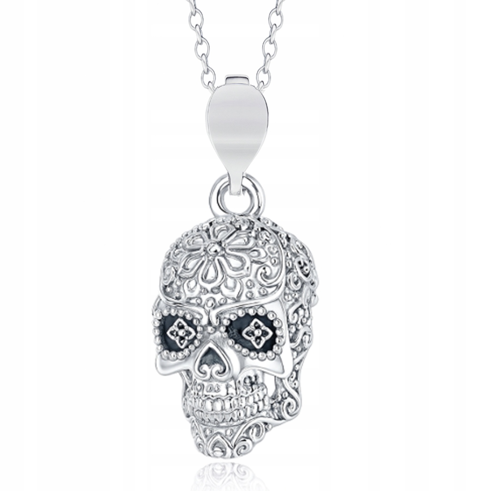Stříbrný náhrdelník ankr Lebka Cukrová Mexická 3D Velká Stříbro 925