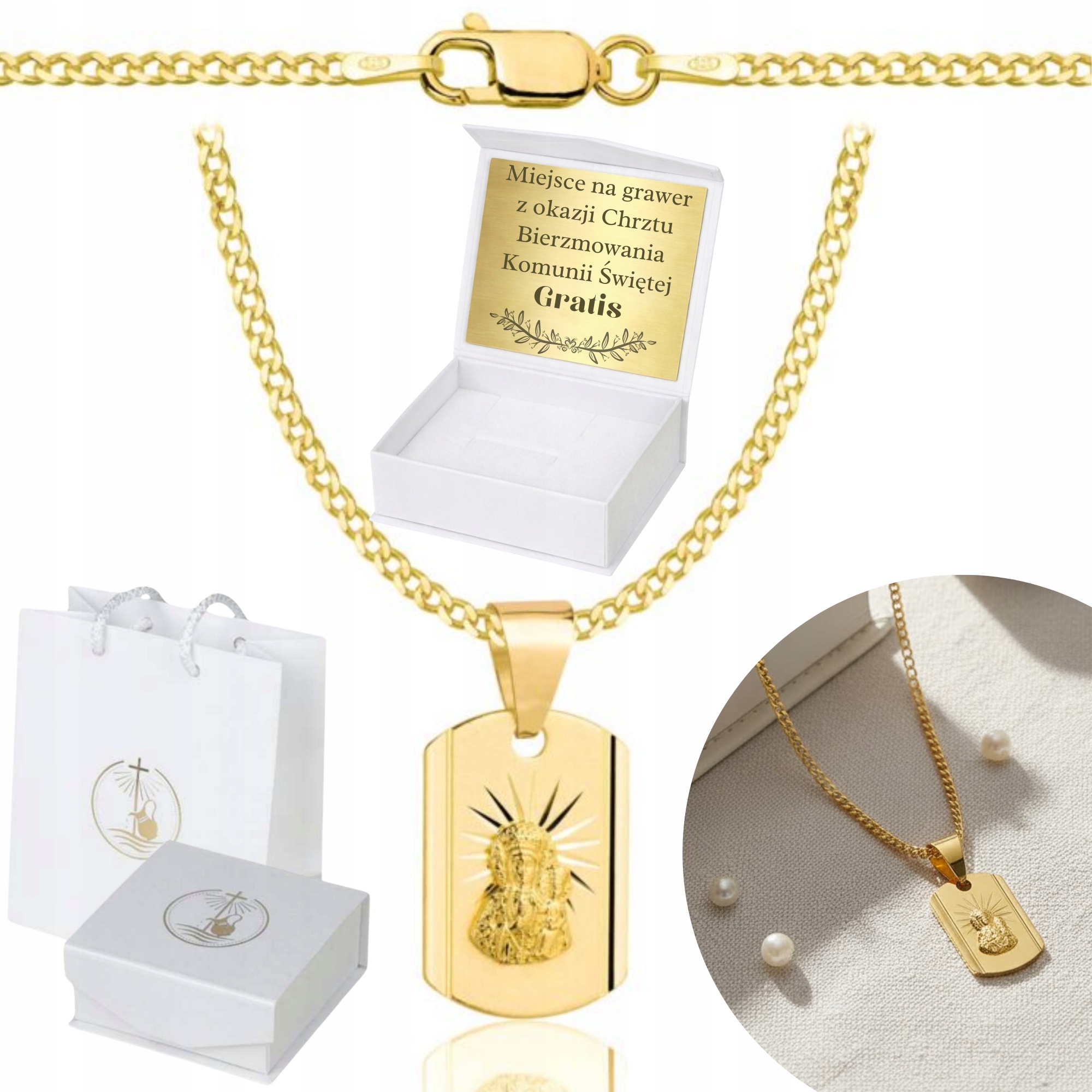 Zlatý Řetízek Na Přijímání Křest Medailon Pr 925 585 Gravírování Biřmování