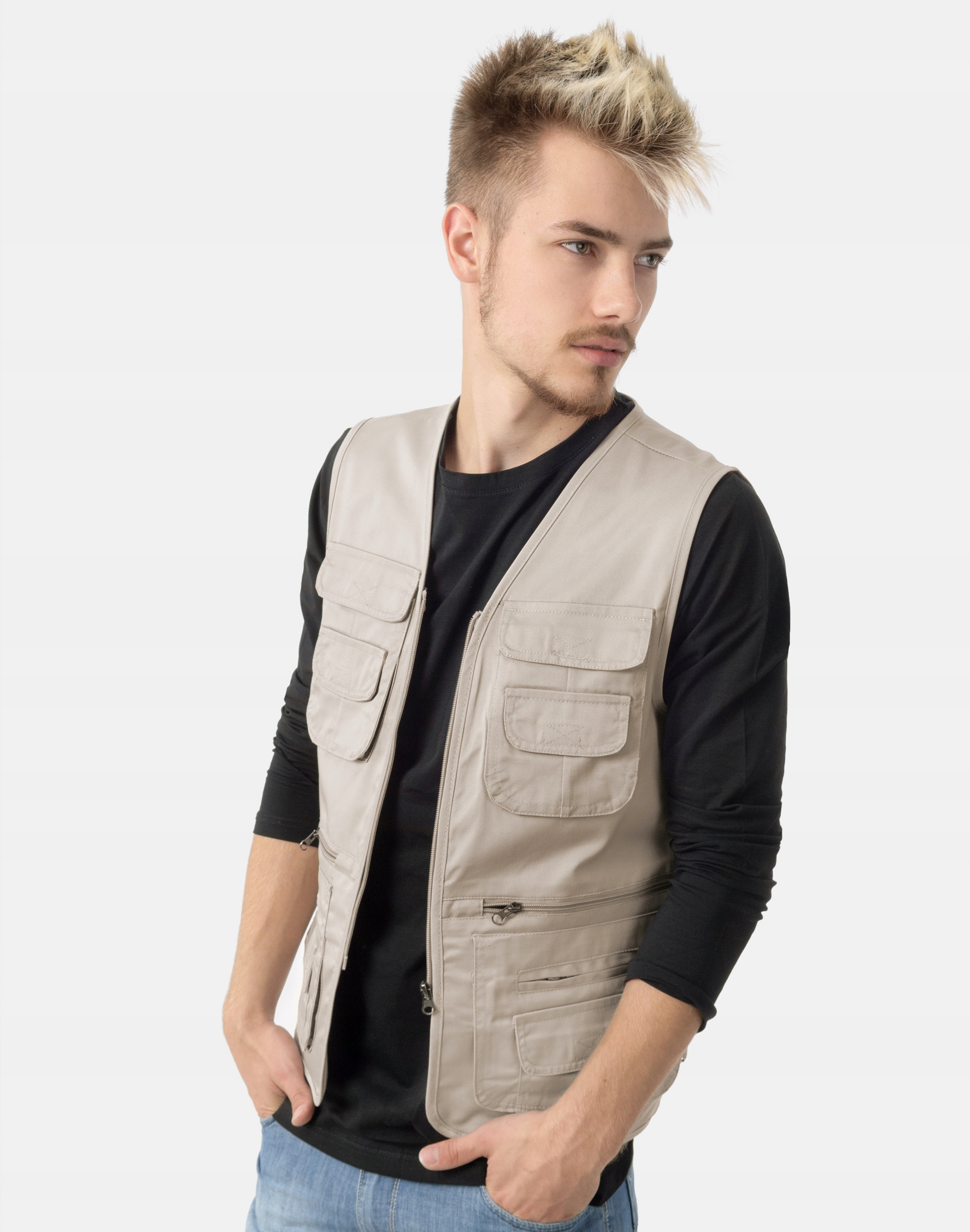 Жилет мужская куртка без рукавов 10 карман ZL01-1 3XL цвет бежевый