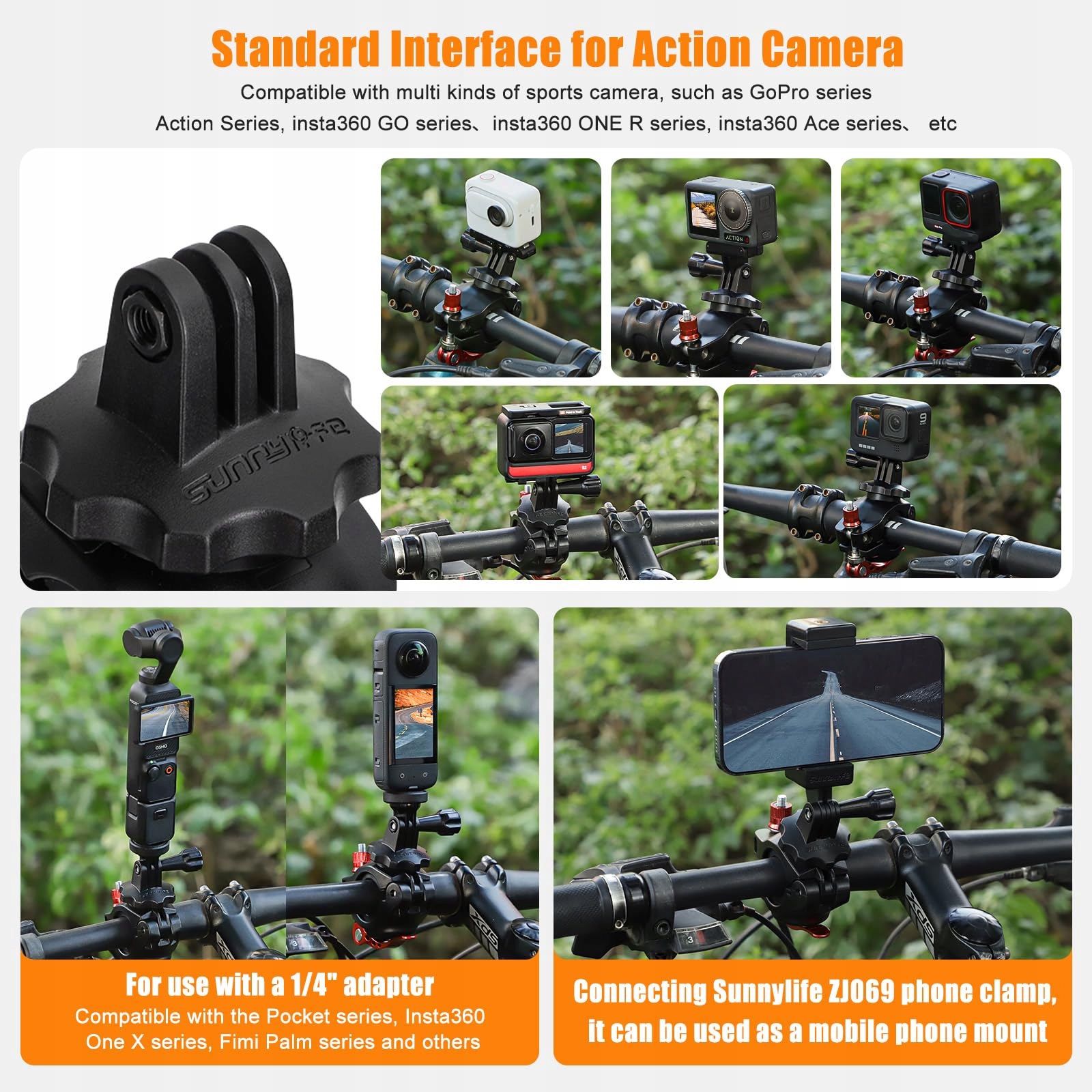 Uchwyt Na Kierownicę Roweru Motocykla Do Kamer DJI GoPro Insta360 SYACHI — miniatura 7