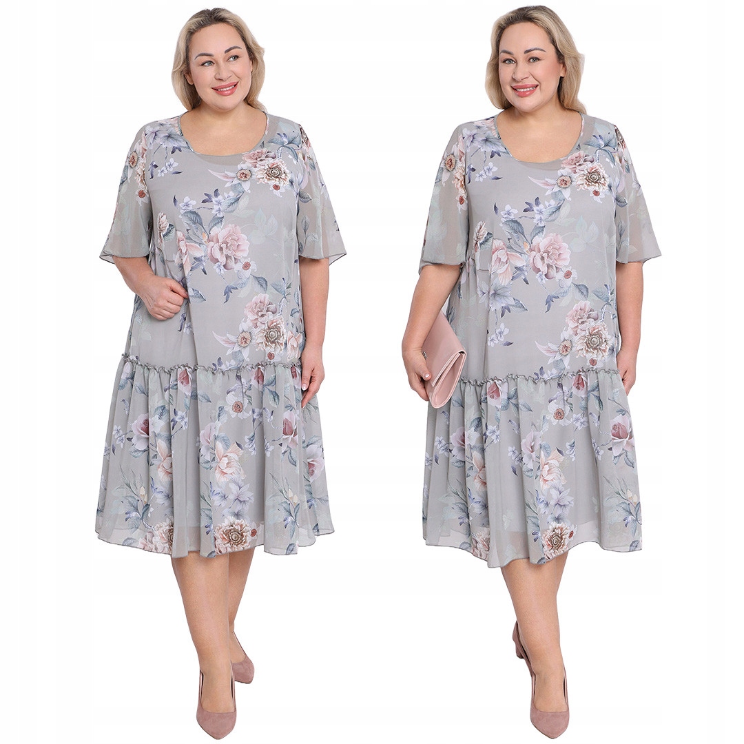 Šifonové šedé květinové šaty 58