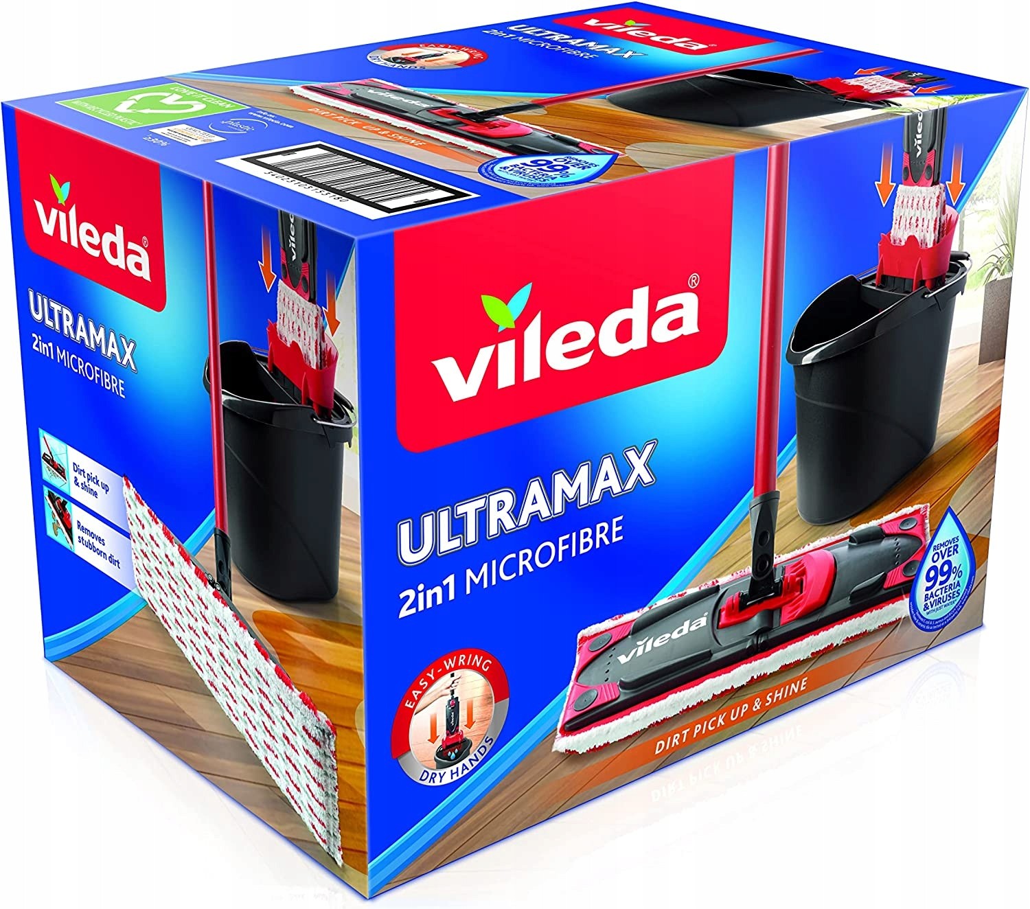 Mop Vileda Ultramax Box Zestaw Wiadro Wyciskaczem Drążek Wkład-Zdjęcie-0