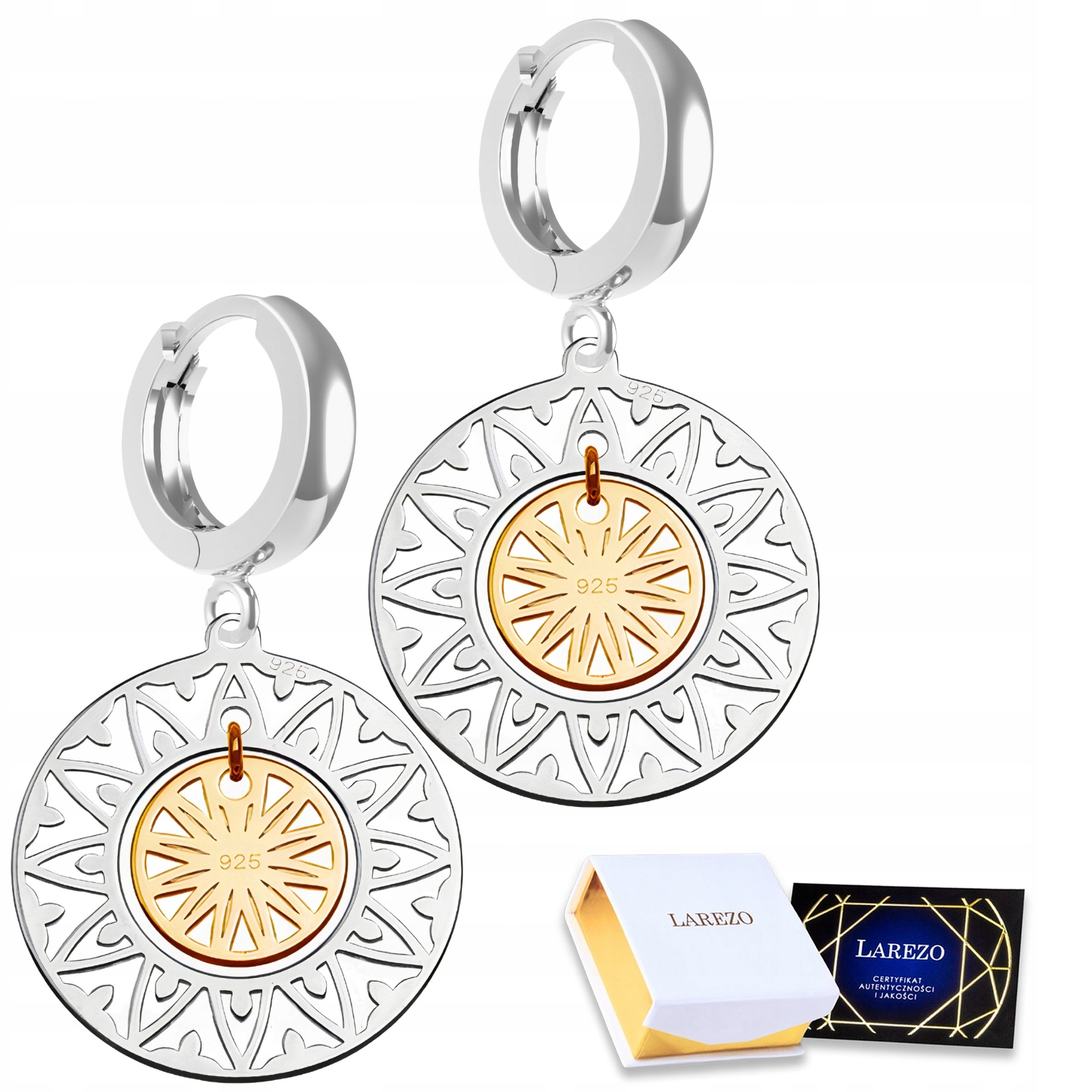 Stříbrné Náušnice na Biglech Ažurové rozety Kulatý Medailon Stříbro 925