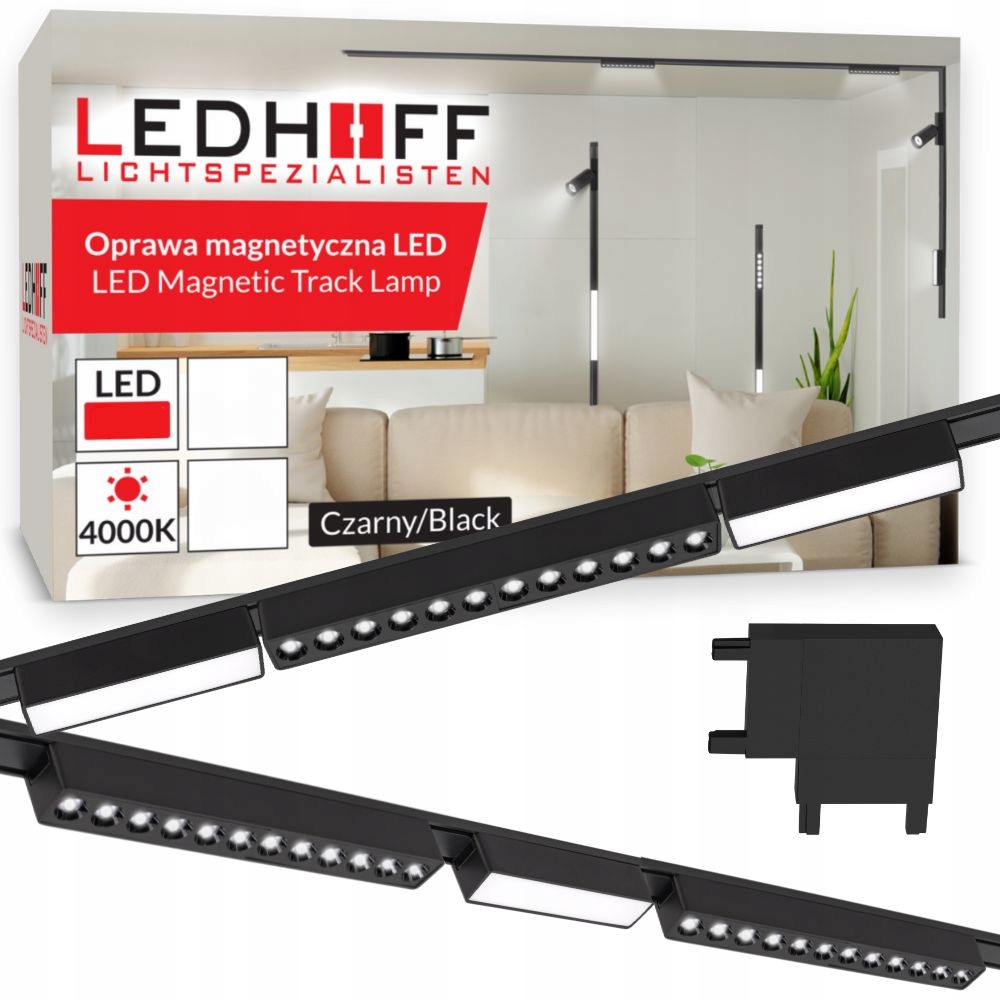 Sada Koľajového Osvetlenia Ledhoff 2x1 m 6x Lineárna Led lampa čierna