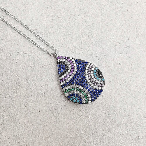 Stříbrný náhrdelník s fialovou slzou