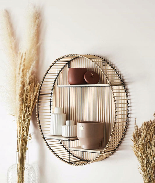 OKRĄGŁA PÓŁKA ŚCIENNA RATTANOWA BOHO == NOWOCZESNA Głębokość mebla 12 cm