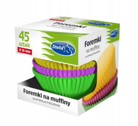 

Foremki na muffiny kolorowe 45szt. box Stella