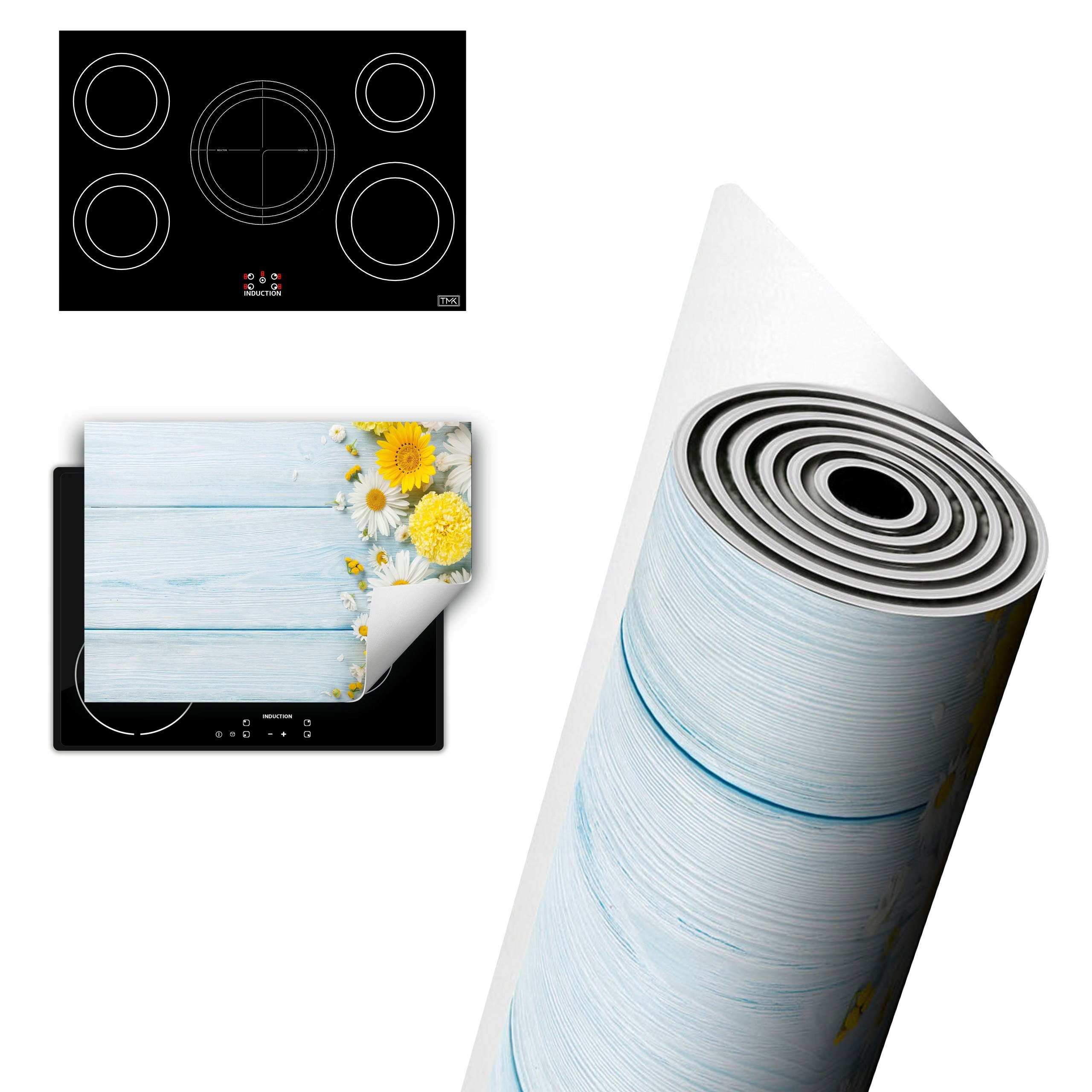 Vinylová Ochrana Na Indukci Desek 80x52 Květiny dřevo