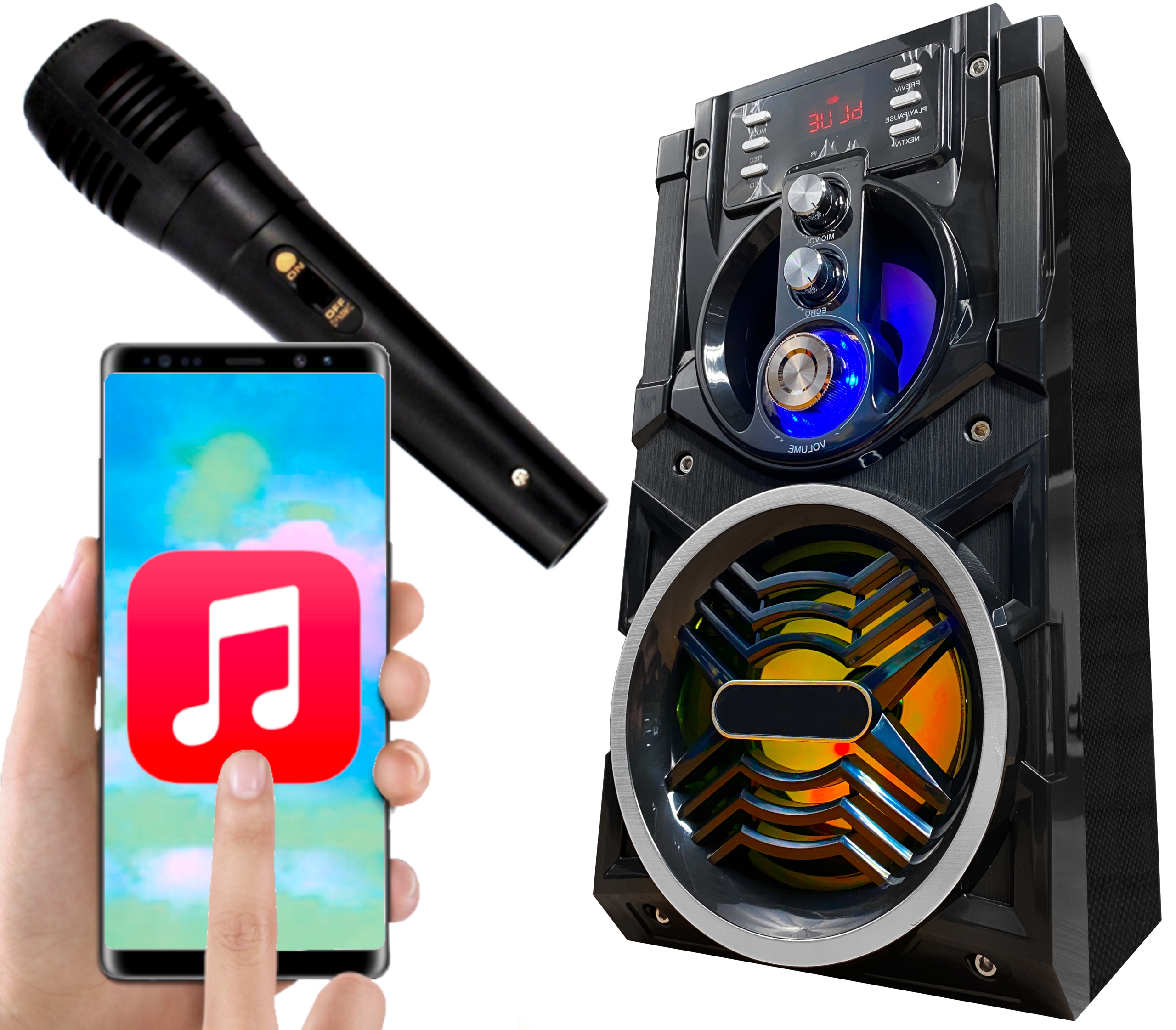 Reproduktor Charge Boombox Přenosný Karaoke Aux MP3 Led Rgb Bt 800W Mikrofon