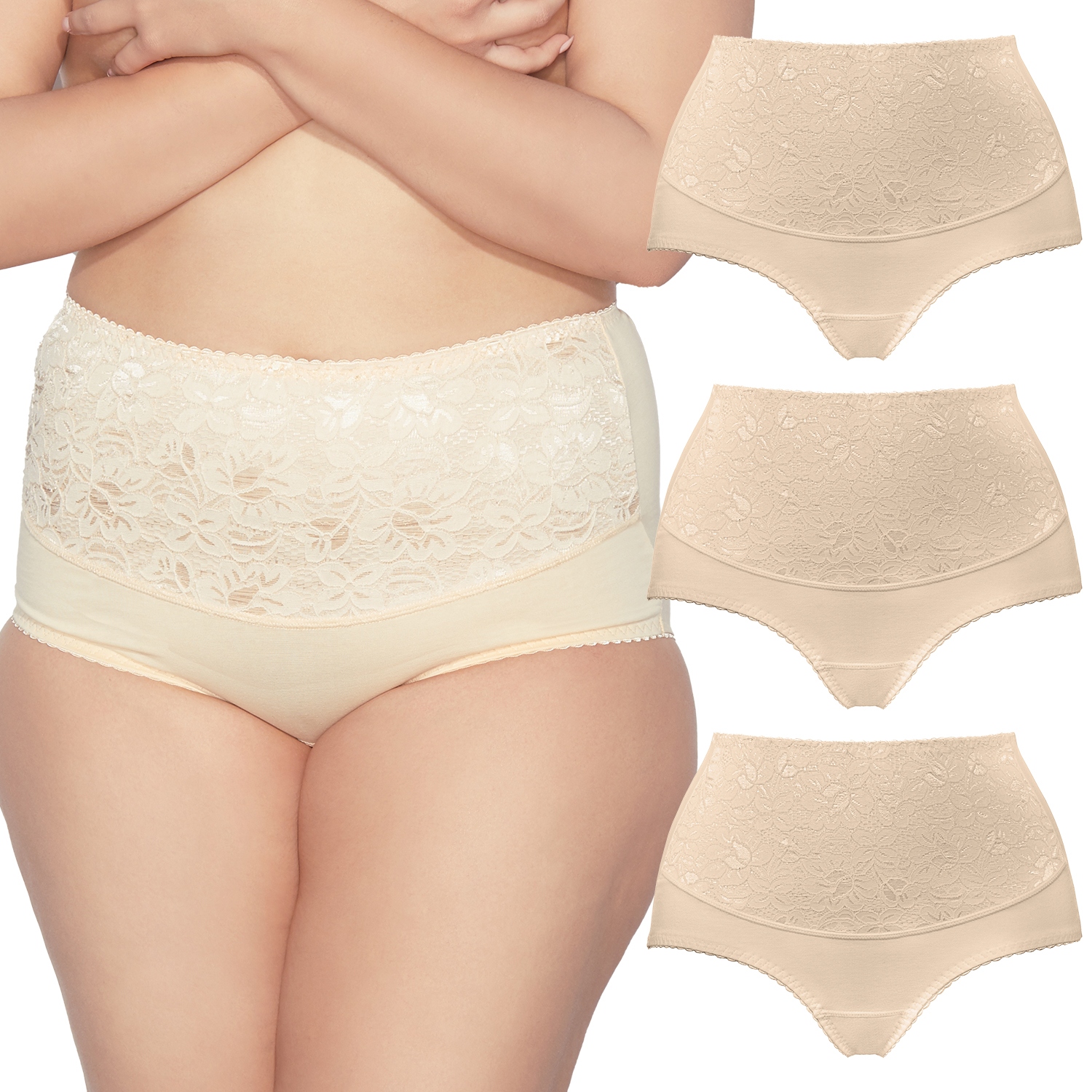 Mitex Ala Maxi 3-pack béžové krajkové kalhotky 4XL Kalhotky Modelující