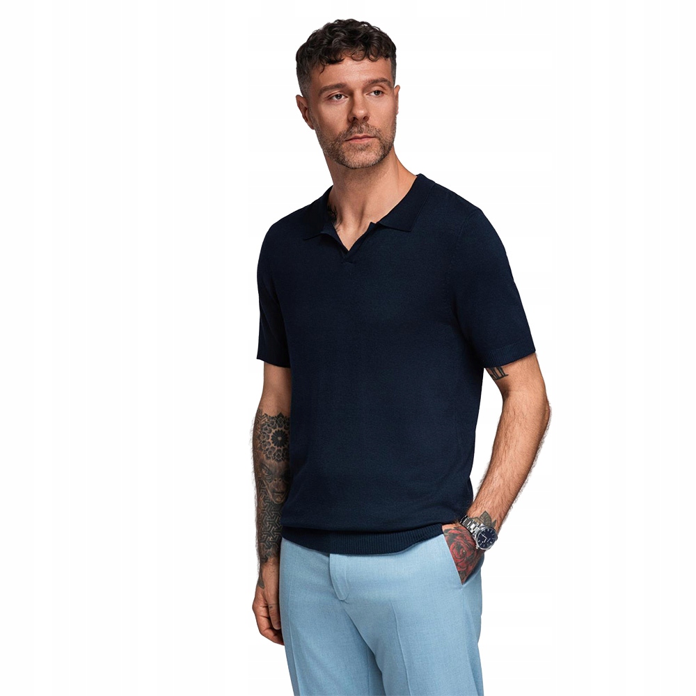 Tričko pánské polo s klasickým úpletem tmavě modré V1 OM-POSS-0159 vel. XL